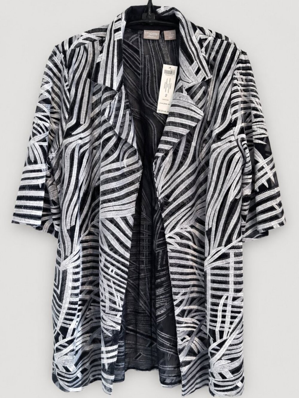NWT Chico’s Travelers Whimsy Mesh Stripe Jacket Size 2 12/14 Blue White